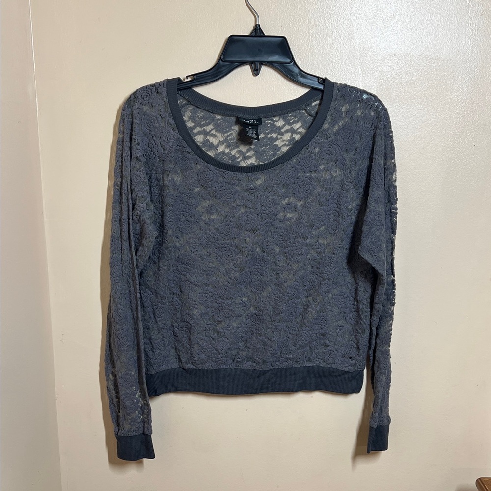 Rue21 Charcoal Gray Lace Long-Sleeve Pullover